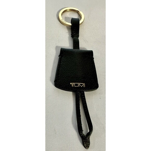 Tumi Key FOB Keychain Black Leather Case & Gold Logo Hardware Rare - Picture 3 of 6